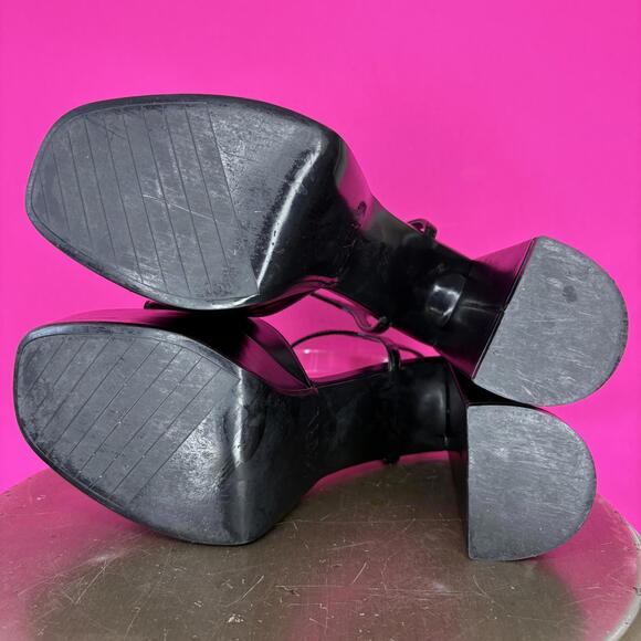 Zara Black Chunky High Heeled Platform Sandal Sz 39 - Picture 3 of 8